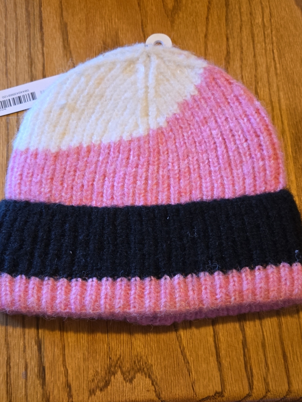 Anna & Ava Pink Black Cream Ribbed Colorblock Beanie